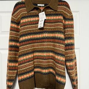 Zara Men's Brown Multicolor Striped Crewneck Sweater